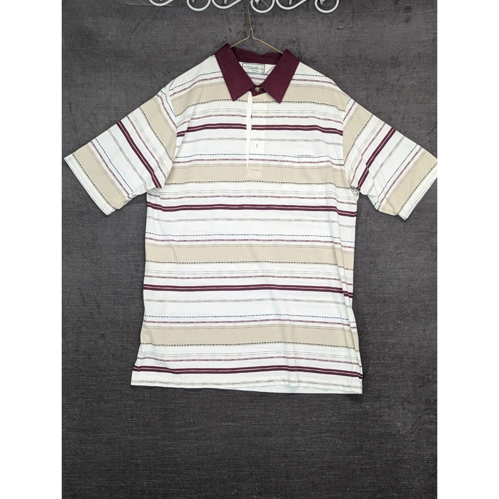 Vintage Dad Polo Golf Shirt Classics by Palmland Burgundy Striped Grandpa Size L